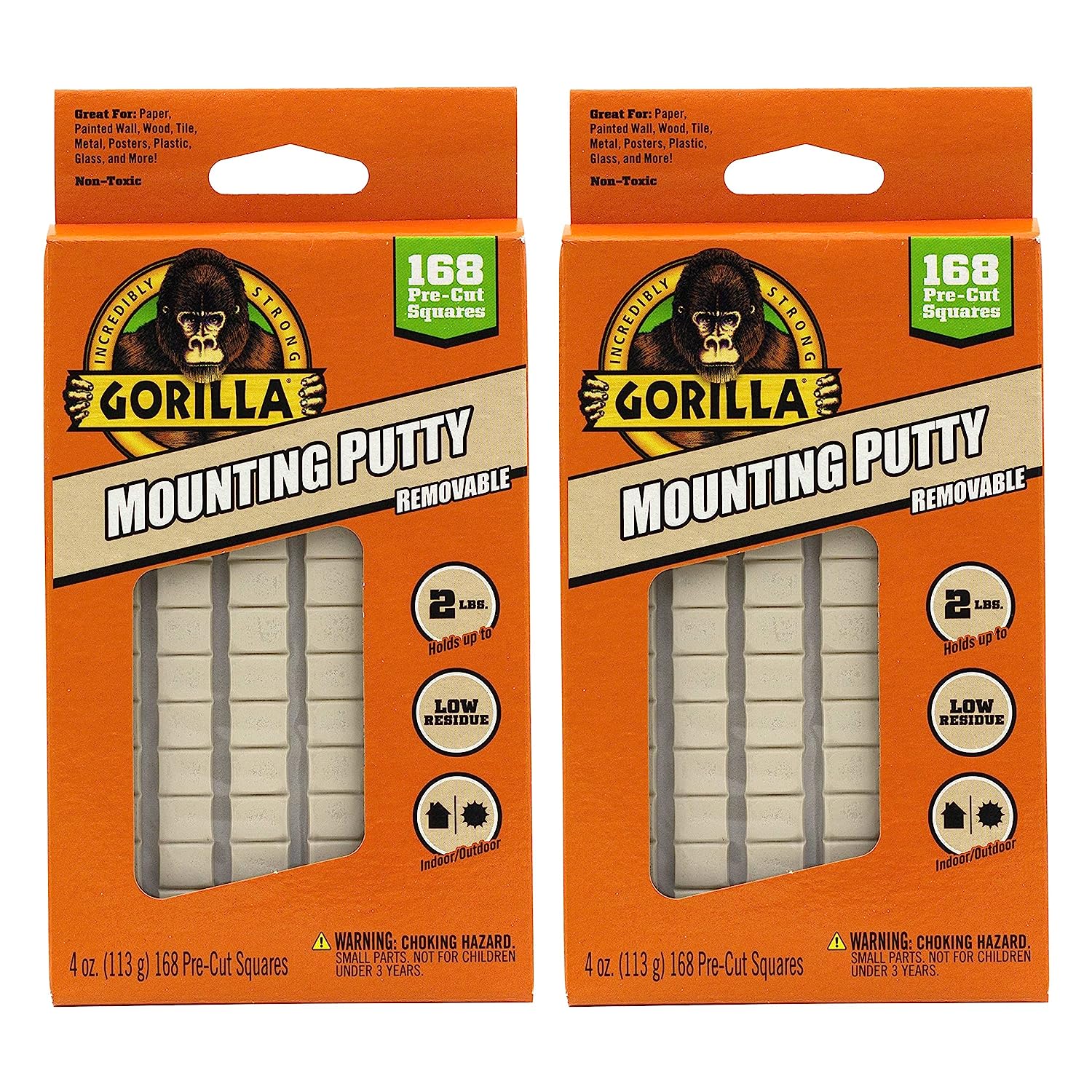 Gorilla Removable Mounting Putty, 84 Pre-cut Squares, Off White (Pack of 3) - Image 1